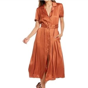 Terracotta Satin Collared Shirt Dress